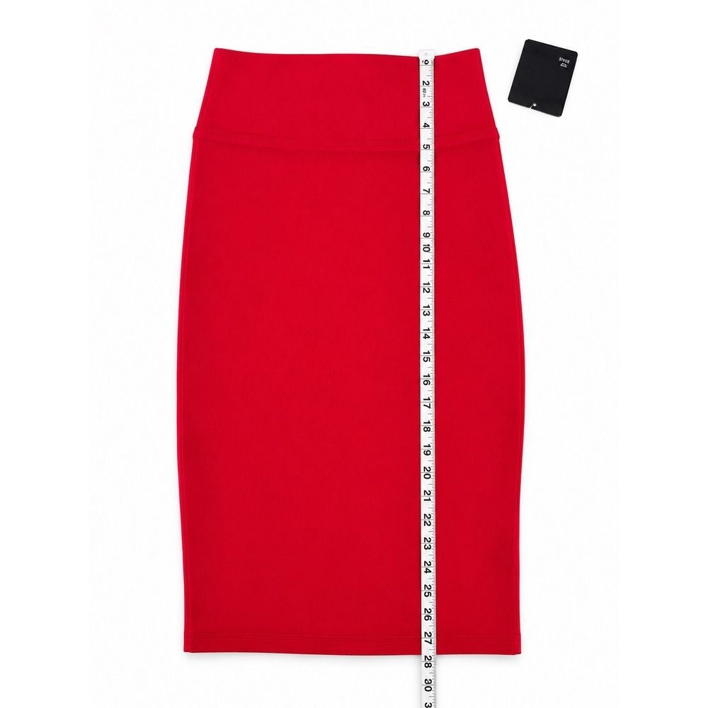 Noir Red Stretch Pencil Midi Skirt Small Pull On Back Slit Made in USA NWT - Picture 2 of 5